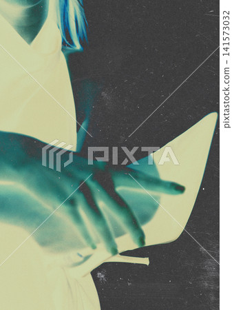 Experimental fashion featuring elegant high heels and feminine hand with negative color inversion. Conceptual photography blending surreal aesthetics, luxury fashion and abstract editorial design. Experimental fashion featuring elegant high heels and feminine hand with negative color inversion. Conceptual photography blending surreal aesthetics, luxury fashion and abstract editorial design. 141573032