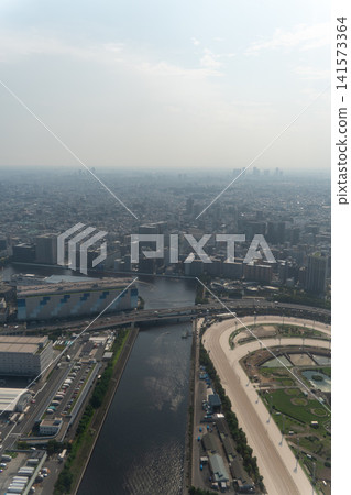 A view of the Ohi Racecourse and Boat Race Heiwajima cityscape from above. A view of the Ohi Racecourse and Boat Race Heiwajima cityscape from above. 141573364