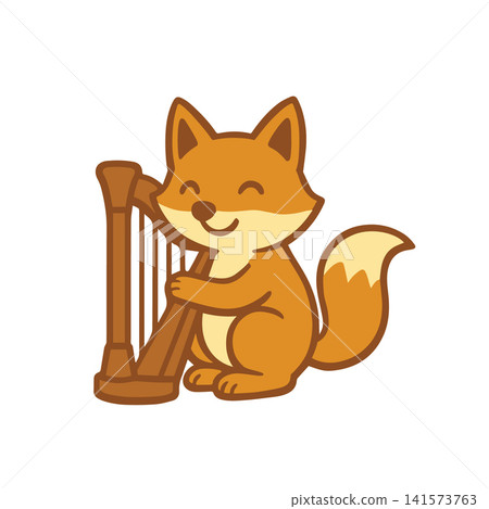 cute fox playing harp 141573763