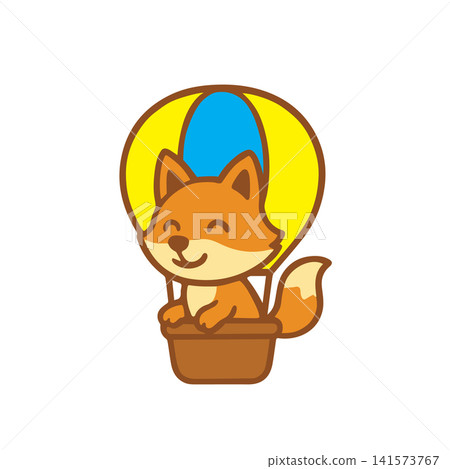 cute fox riding a hot air balloon cute fox riding a hot air balloon 141573767