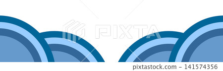 Blue banner featuring layered concentric semicircles aligned along the bottom on a white background. 141574356