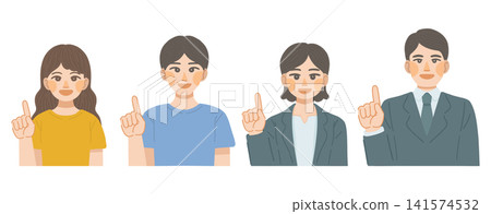 一組插圖,描繪了一男一女面帶微笑,手指向上。 一組插圖,描繪了一男一女面帶微笑,手指向上。 141574532