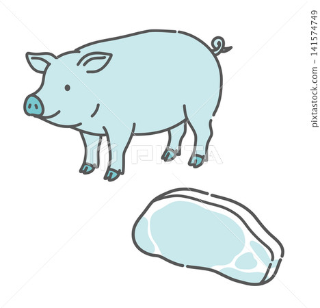 一組豬和豬肉(鮮肉)的插圖。 一組豬和豬肉(鮮肉)的插圖。 141574749