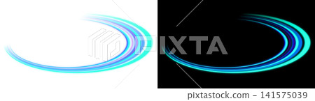 Cyan elliptical neon light trails on a transparent background with a light effect. Cyan elliptical neon light trails on a transparent background with a light effect. 141575039