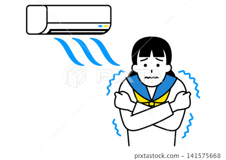 女學生覺得冷，因為冷氣太冷了。 141575668