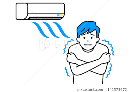 A young man is cold because the air conditioning is too strong. A young man is cold because the air conditioning is too strong. 141575672