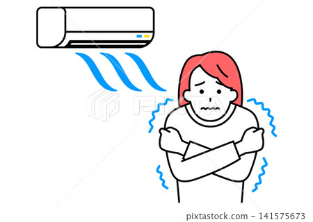 A young woman is cold because the air conditioning is too strong. A young woman is cold because the air conditioning is too strong. 141575673