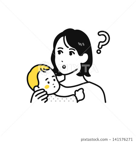 A mother and baby with question marks in their minds. A mother and baby with question marks in their minds. 141576271