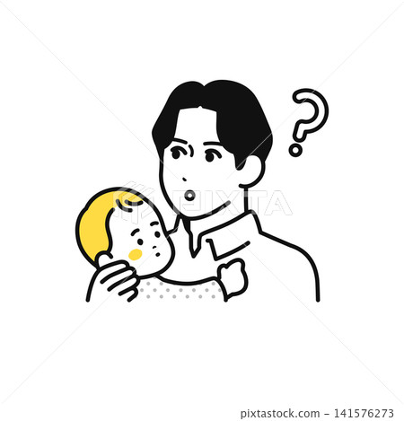 The father and baby look puzzled. The father and baby look puzzled. 141576273
