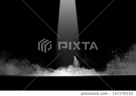 A high-contrast cinematic shot of a single vertical beam of white light shining down onto a dark, smoky floor, perfect for product displays or theatrical presentations. Smoke background A high-contrast cinematic shot of a single vertical beam of white light shining down onto a dark, smoky floor, perfect for product displays or theatrical presentations. Smoke background 141576510