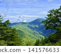 A summer mountain landscape near the summit of Mt. Nanatsuishi, as seen from Nanatsuishi Hut in Tanbayama Village, Yamanashi Prefecture, with the blue sky and mountain range along the Kamosawa route. 141576633