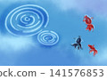 Background material featuring water ripples and goldfish (Ryukin). 141576853