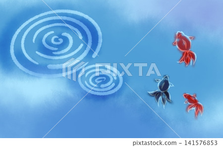 Background material featuring water ripples and goldfish (Ryukin). Background material featuring water ripples and goldfish (Ryukin). 141576853