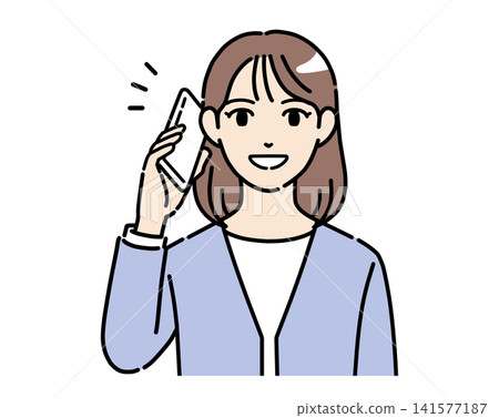 A color illustration of a young woman in office casual attire talking on her smartphone. A color illustration of a young woman in office casual attire talking on her smartphone. 141577187