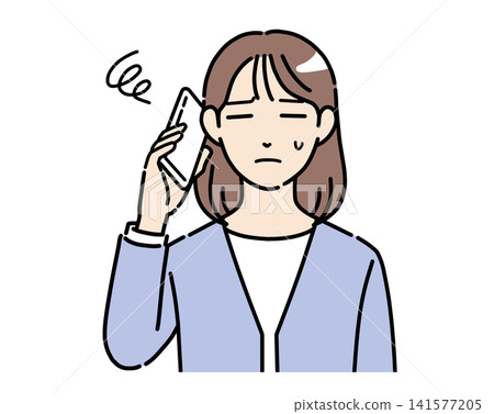 A color illustration of a young woman in office casual attire who is having trouble while talking on her smartphone. A color illustration of a young woman in office casual attire who is having trouble while talking on her smartphone. 141577205