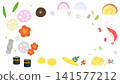 Osechi Ryori (Japanese New Year's food) frame illustration, copy space, New Year's card illustration material, Japanese food 141577212