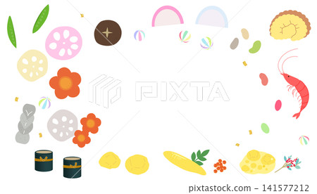 禦節料理(日本新年料理)邊框插圖,留白,新年賀卡插圖素材,日本料理 禦節料理(日本新年料理)邊框插圖,留白,新年賀卡插圖素材,日本料理 141577212
