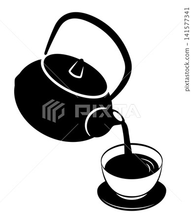 A simple vector illustration of pouring Japanese tea from an iron kettle into a teacup. A simple vector illustration of pouring Japanese tea from an iron kettle into a teacup. 141577341