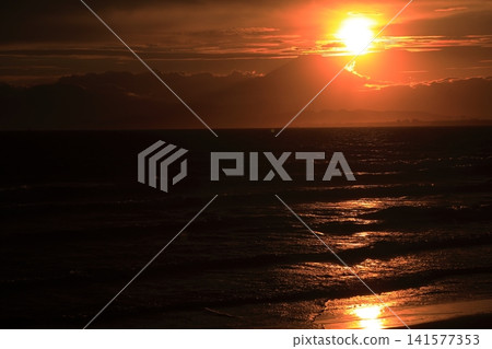 beautiful beach at sunset 141577353