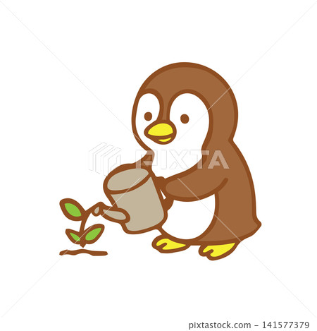 cute penguin watering plants cute penguin watering plants 141577379