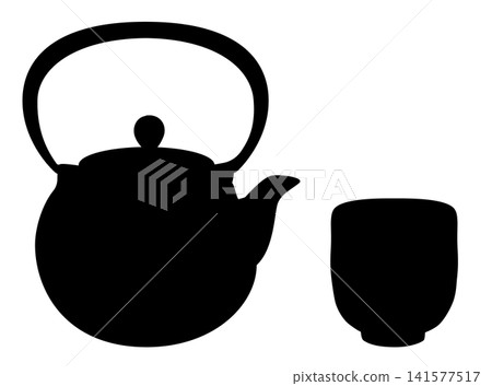 Vector illustration of an isolated iron kettle and teacup on a white background. Vector illustration of an isolated iron kettle and teacup on a white background. 141577517