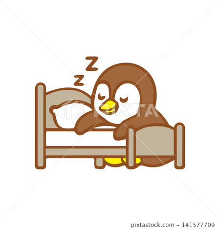 cute penguin sleeping on the bed cute penguin sleeping on the bed 141577709