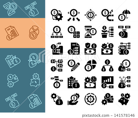 Finance and Money Management Icon Set. Solid Vector Icons for Budgeting, Investment, Savings, Business and Banking. Finance and Money Management Icon Set. Solid Vector Icons for Budgeting, Investment, Savings, Business and Banking. 141578146