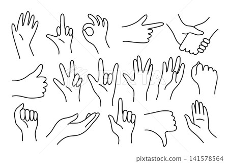 Hands Showing Different Signs Black Thin Line Set Hand Drawn Doodle Style. Vector illustration of Gesture Hands Showing Different Signs Black Thin Line Set Hand Drawn Doodle Style. Vector illustration of Gesture 141578564
