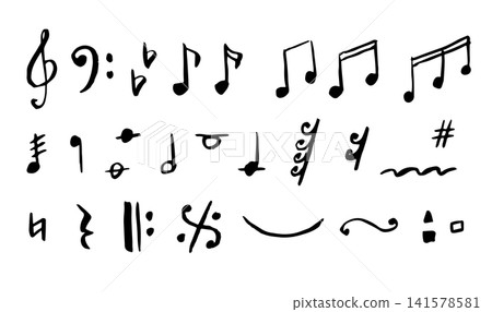 Different Notes Signs Black Thin Line Set Hand Drawn Doodle Style. Vector illustration of Musical Note Different Notes Signs Black Thin Line Set Hand Drawn Doodle Style. Vector illustration of Musical Note 141578581