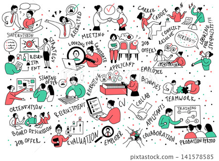 Cartoon Color Characters People and HR Management Situations Concept. Vector illustration of Recruitment and Job Offer Cartoon Color Characters People and HR Management Situations Concept. Vector illustration of Recruitment and Job Offer 141578585