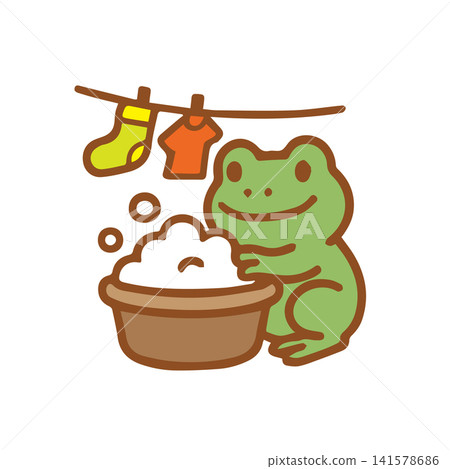 cute frog washing clothes 141578686