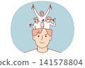 Man external calm hides joy and euphoria, in form of little people dancing inside head 141578804