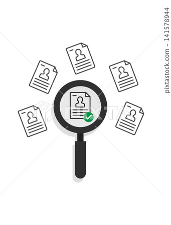 magnifying glass choosing the candidate profile from a resume pool 141578944