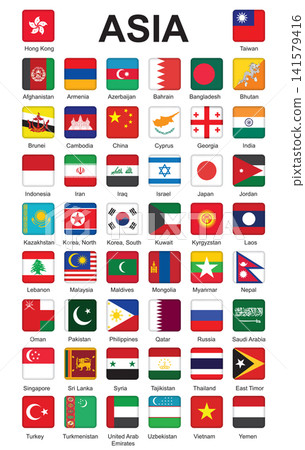set of push buttons with flags of Asia vector illustration set of push buttons with flags of Asia vector illustration 141579416