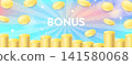Radial pastel background and gold coin bonus banner 141580068
