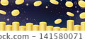 A horizontal background featuring a golden coin shining against a deep blue night sky. 141580071