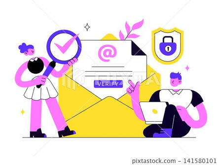 Email Verification Vector Illustration Featuring Secure Email Authentication, Account Confirmation Protection, Verified Messages, and Digital Security Email Verification Vector Illustration Featuring Secure Email Authentication, Account Confirmation Protection, Verified Messages, and Digital Security 141580101