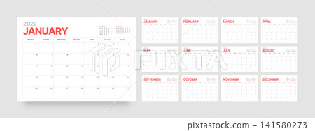Monthly calendar layout for 2027. Planner diary. Monthly calendar layout for 2027. Planner diary. 141580273