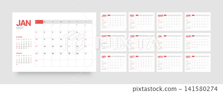 Monthly calendar layout for 2027. Planner diary. Monthly calendar layout for 2027. Planner diary. 141580274