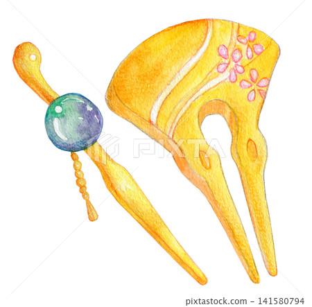 水彩插畫,手繪插畫,玳瑁髮飾 水彩插畫,手繪插畫,玳瑁髮飾 141580794
