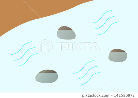 一幅河流緩緩流淌的插圖。 141580972