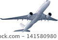A jet passenger plane taking off and ascending. 141580980