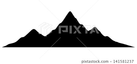 A black silhouette of a sharp mountain peak and rugged ridge line, isolated on a transparent background. 141581237