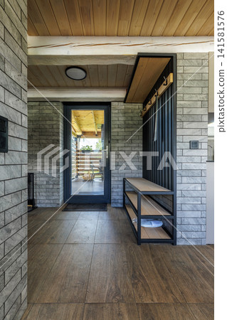 Modern Country House Entryway Hallway with Front Door Modern Country House Entryway Hallway with Front Door 141581576
