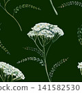 Yarrow seamless pattern watercolor illustration on dark background. Achillea medicinal herb for premium men grooming packaging, organic detox cosmetics branding, luxury herbal elixir bottle print 141582530