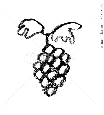A monochrome hand-drawn line drawing of a bunch of grapes and leaves. A monochrome hand-drawn line drawing of a bunch of grapes and leaves. 141583070