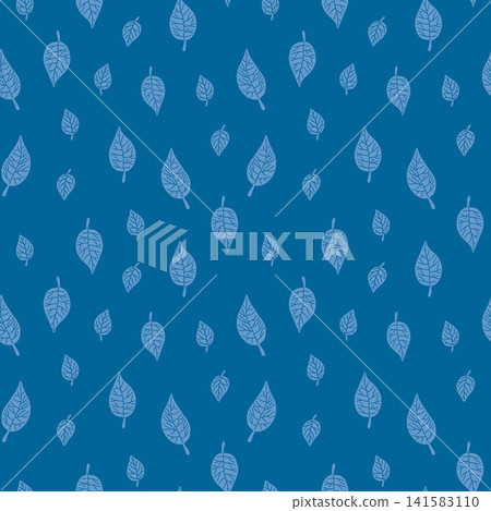 Minimal seamless pattern with stylized botanical leaves on a blue background. Modern repeating forest foliage design for fabric, wallpaper, wrapping paper, stationery, packaging and home decor. Minimal seamless pattern with stylized botanical leaves on a blue background. Modern repeating forest foliage design for fabric, wallpaper, wrapping paper, stationery, packaging and home decor. 141583110