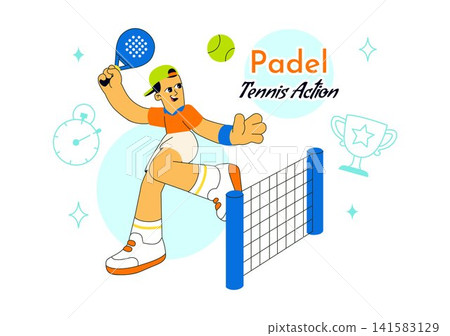 Padel Tennis Action Vector Illustration Featuring Dynamic Match Play, Professional Racket Skills, Competitive Court Sports, and Athletic Performance Padel Tennis Action Vector Illustration Featuring Dynamic Match Play, Professional Racket Skills, Competitive Court Sports, and Athletic Performance 141583129