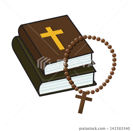 Holy Bible with Golden Cross and Wooden Rosary Beads for Christian Faith Holy Bible with Golden Cross and Wooden Rosary Beads for Christian Faith 141583340