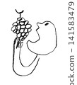 Black and white hand-drawn line art of a person eating grapes Black and white hand-drawn line art of a person eating grapes 141583479